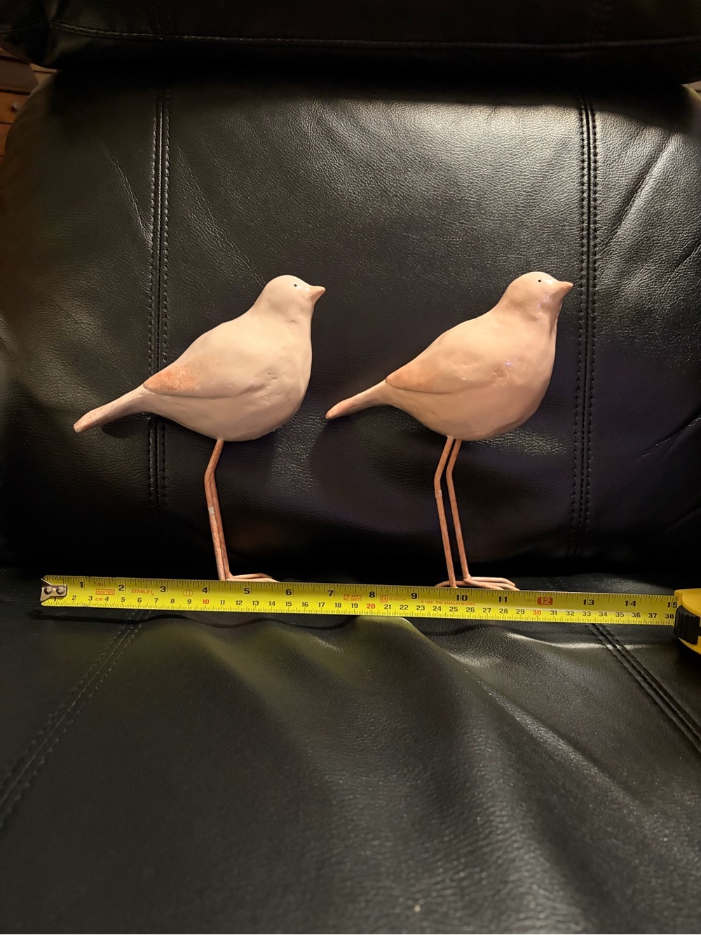 Decorative Pink Metal Bird Figurines - Set of 2